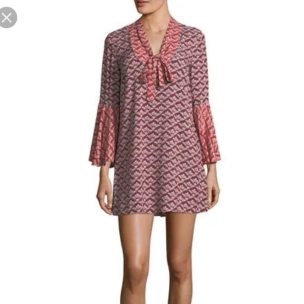 Likely‎ Flare Bell Sleeve Tie Neck Dress Floral
